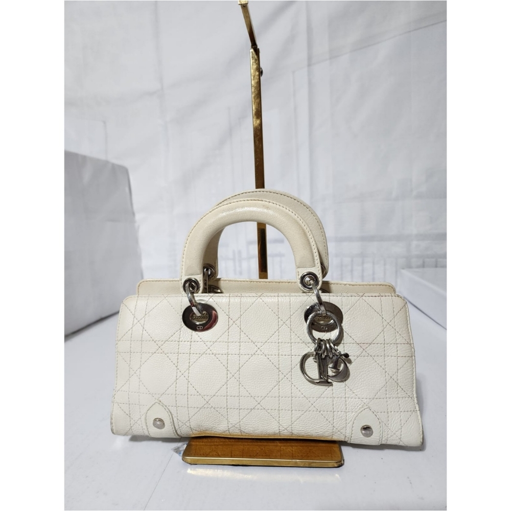 CHRISTIAN DIOR Calfskin Cannage Stitched Small Lady East West Lady Dior Bag Off-
